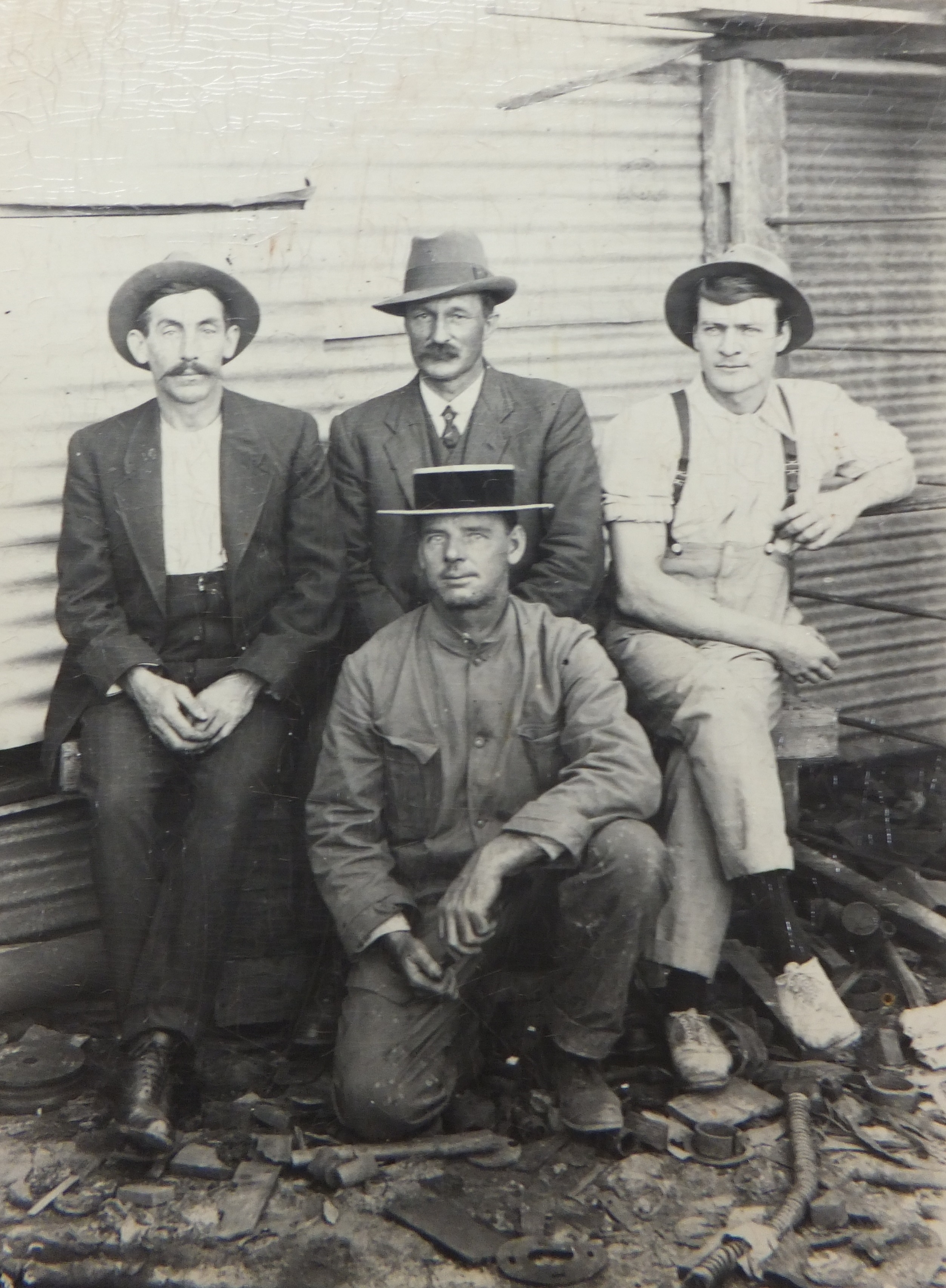 Back Row From left- Mick OBrien, Inspector Crabb, Frank Mazza, in front T Williams manager of the Marvel Loch Mine.