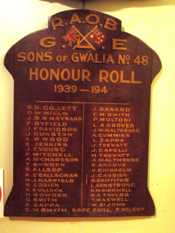 Honour Roll Sons of Gwalia