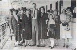 Taken on board ship early 1930's. Possibly on their last visit to Sydney. Bessie is to Bull's right and his sister, Eliza (Mrs A Hanson) is far left.