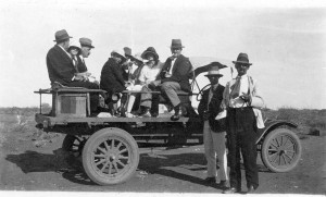 Tuckanarra residents returning from a football match in Cue, 1927 Model T Ford taken c 1930
