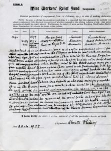 Application to the Mines Workers relief Fund by Olivette