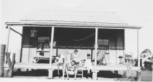 Rosie’s (Wally's Aunt) House Boulder ca 1930s. Maggie in chair, Rosie jack and Norman on the steps.