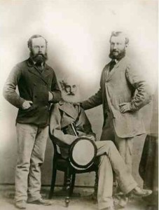 Warburton Expedition Members of the Warburton Expedition: 1872-74. From left to right. Richard Egerton Warburton (the leader's son), Peter Egerton Warburton (leader), and J.W.Lewis. The personnel of the expedition comprised the above with two Afghan camel drivers, a cook (Dennis white), and an aboriginal boy c.1874