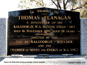 Tom Flanagan's Grave at the White Hills Cemetery in Bendigo 'Copyright Karen Mather 2016