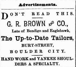 Advert G R Brown and Co, Sunday Sun, 18th Oct 1899