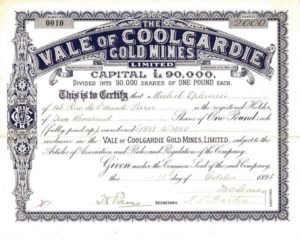ale of Coolgardie Share Certificate.