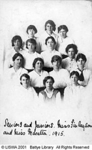 Students of the Kindergarten Training College in Perth, Western Australia, 1915. Margaret Graham is in the back row, first on the left.