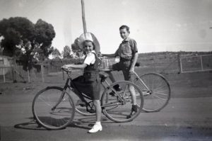 Ellen and Arthur Powell coming home from school circa 1947.