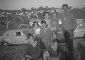 Squatting David and Michael. 2nd Row Peter, Lee and Eric. 3rd Row Josephine, Beryl (nee Powell), Kathleen, Milton Spain.