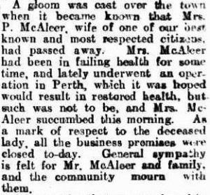 Katie McALEER Kalgoorlie Western Argus 14 March 1911, page 12