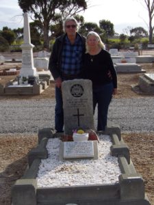 Dorothy and husband Jim at Roy's grave in the Bruce Rock Cemetery