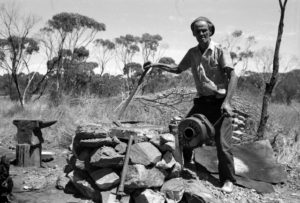 Fred Alford with his dryblower at the Doreen Rose mine south of Burbanks 1975