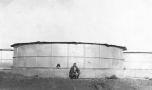 Barney with “Mick” at the water tank at Wiluna