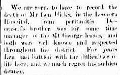 HICKS Len -Mt. Leonora Miner 20 April 1901, page 3
