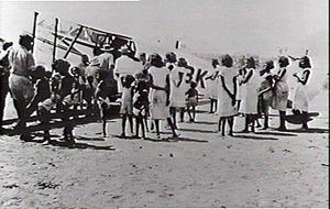 A Connellan Airways DH89 aircraft VH-BKR visiting the Roper River Mission in 1948. Photo - Wikipedia