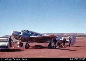 Connellan Beech 18 VH-CLF at Yuendumu, NT in 1962