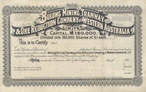 A Share Certificate, as issued by the Bulong Mining,Tramway & Ore Reduction Company of Western Australia.David Whiteford collection