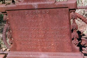 Plaque on the grave of Alistar Douglas Calder
