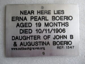Erna Pearl BOERIO - Plaque by Outback Graves