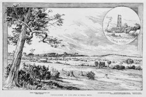 Coolgardie in 1894 from an original sketch - Trees on left under where Bayley and Ford Camped - State Library of Victoria