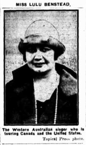 1925 Lulu WA singer touring Canada and US Western Mail 12 November 1925,
