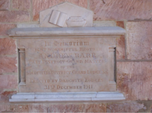 Tablet to honour Bro. Andrew Barr, first RWDGM, re-installed into the wall of Kalgoorlie Masonic Hall