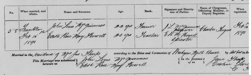 John Louis and Edith's marriage certificate.