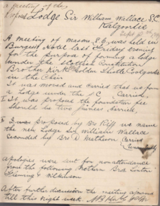 First Minutes for creation of Lodge Sir William Wallace