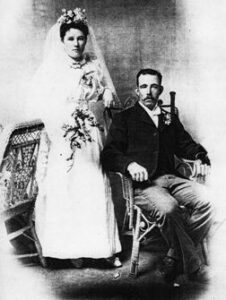 Elizabeth Jane Anne Jones and Richard Michael Jordan on their wedding day 27 Oct 1897 Kalgoorlie WA