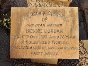 Plaque on grave of Bessie Jordan - Kalgoorlie Cemetery - Photo Danelle Warnock