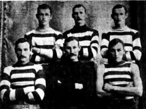 THE six Tyson brothers who played for Kalgoorlie Railways in 1903. At rear are Ted, Jock and Sam. Sitting in front are Watty, Charlie and George