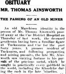 AINSWORTH Thomas - Geraldton Guardian 9 November 1935, page 1