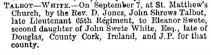Marriage Notice - Auckland Star 9 SEPTEMBER 1872