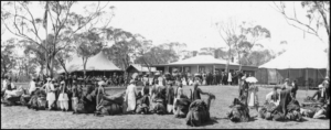 An Afghan guard of honour at Hampton Bungalow, Coolgardie, welcoming the Governor Sir Gerard Smith at the opening of the railway, 24 March 1896