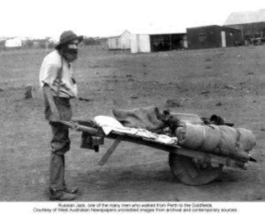 Russian Jack with his wheelbarrow. Roy Millar (State Library of Western Australia Collection)