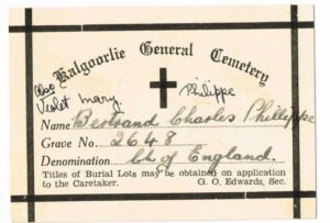 Grave location card Bertrand and Violet Philippe - Photo Ancestry.com