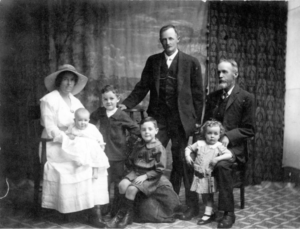 Millar Family Leonora c1916 with May (nee Lethlean) seated left, Reginald (standing), William Roy (seated right)Children Herbert Reginald (baby), John Blythe, James and Minnie