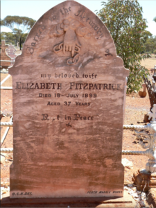 Gravestone of Elizabeth Fitzpatrick, Coolgardie Cemetery. (Photo from: Outback Family History, 05/12/2020: John Fitzpatrick – Plumber and Tinsmith)