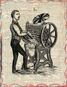 Man operating old printing press - Photo SLWA
