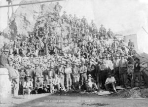 Four O'Cl;ock Shift East Murchison Gold Mine, Frank Winfield in centre holding dog