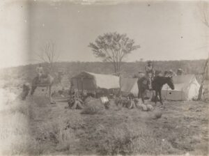 Camp at Bitter Rocks, Warburton Range. Prospecting expedition from Laverton to Mt Charles by W. Carr-Boyd, G.A. Drinkwater and F.M. Bankier, 4 June-20 November 1904 - Photo SLWA