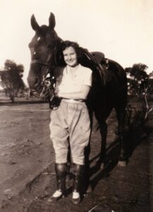 Jean Pollard and her riding horse.