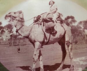 Jean Pollard on a riding camel in the early 1930's