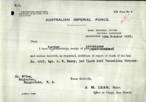 Notification of James death from the AIF - Ancestry.com