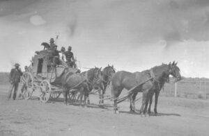 Cobb and Co Coach on route to Coolgardie 1896 - The presence of a police office indicates they were carrying gold. - Photo SLWA