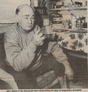 Merv Stubbs in his all purpose room remember his days as Kalgoorlie's Strongman.
