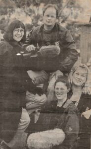 Australian Story team members, Producer Helen Graswill (left), camera operator Marcus Albporn, reporter Michelle White (right) and sound recordist Justine Bessell in Coolgardie.
