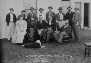 Hospital Committee and staff, with dog, Lawlers, Sept. 1899 - Photo SLWA
