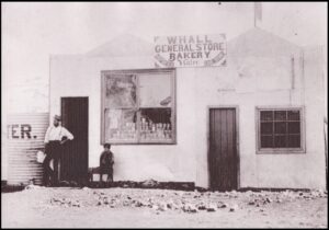 W Hall’s General Store and Bakery, Wittenoom St, West Toorak, Coolgardie 1899 – William Hall on left, the young boy is Reginald Evelyn Hall who was William’s first son born in Adelaide in 1891. He was named after Colonel Sir Evelyn wood VC who saved William’s life in the Zulu Wars. He grew up on the WA Goldfields to become a sandalwood cutter with a camel team and dray in the Bulong and Pinjin areas. He later he became an engine driver on the Woodline.