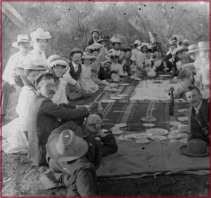 A bush picnic with the family and friends of the Menzie Town Band c 1900 - Photo SLWA
